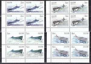 Россия, 2005, Подводные Лодки, 4 угловых квартблока, НАСТОЯЩИЕ!